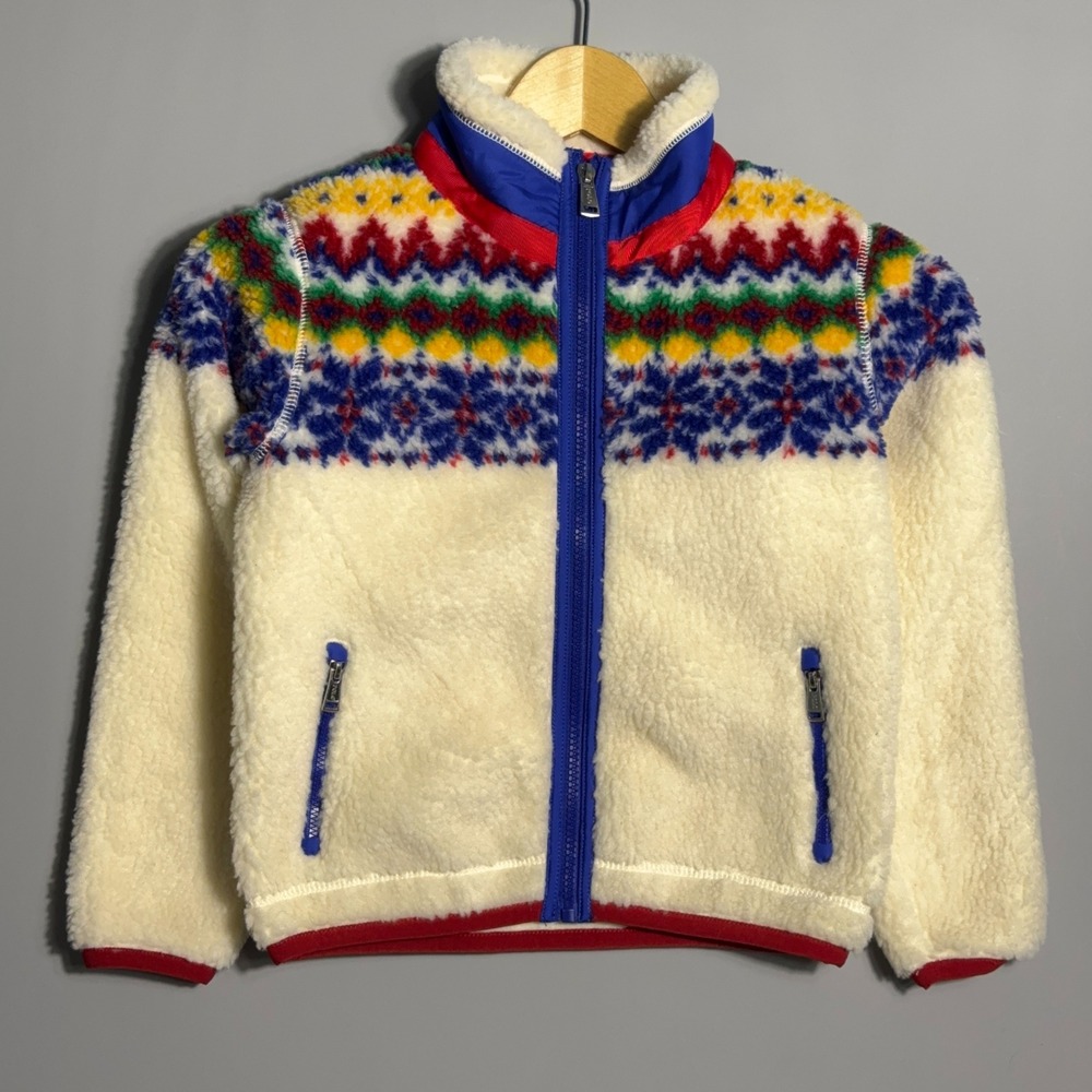 Polo Ralph Lauren Sherpa Fleece Jacket Kids Size 6X Full Zip Fair Isle Cream‎